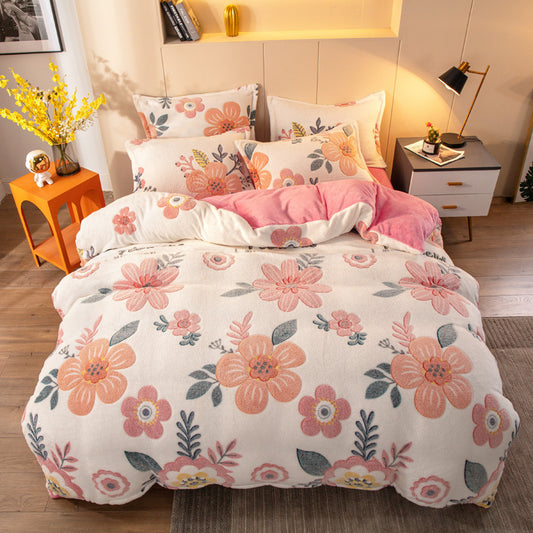 SnugCloud Vierteiliges Warme Samt Bettzeug Set